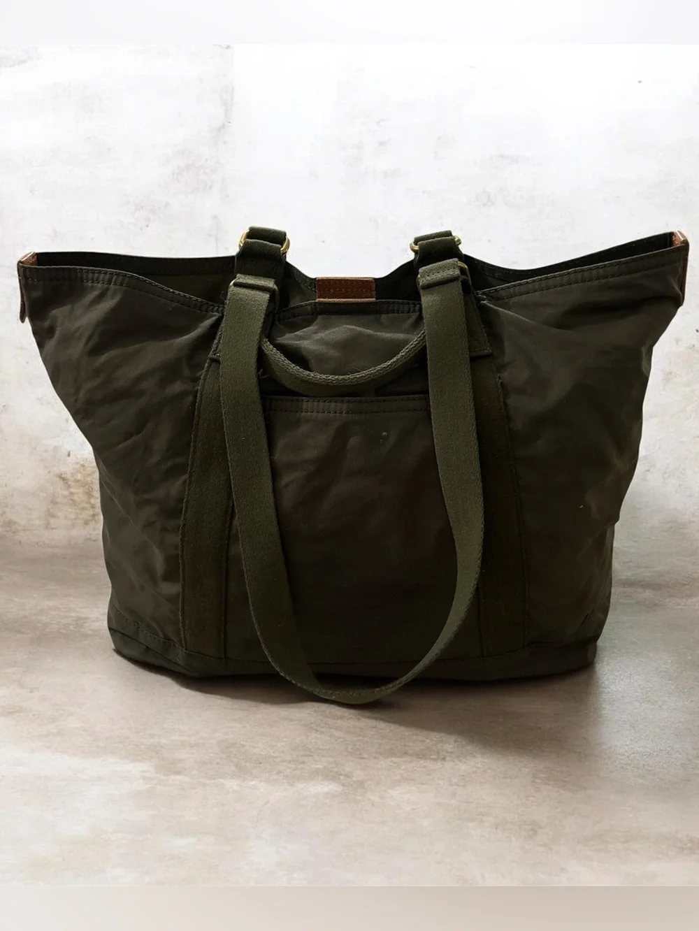 Madewell Olive Green Canvas tote Shoulder with Leather Accent